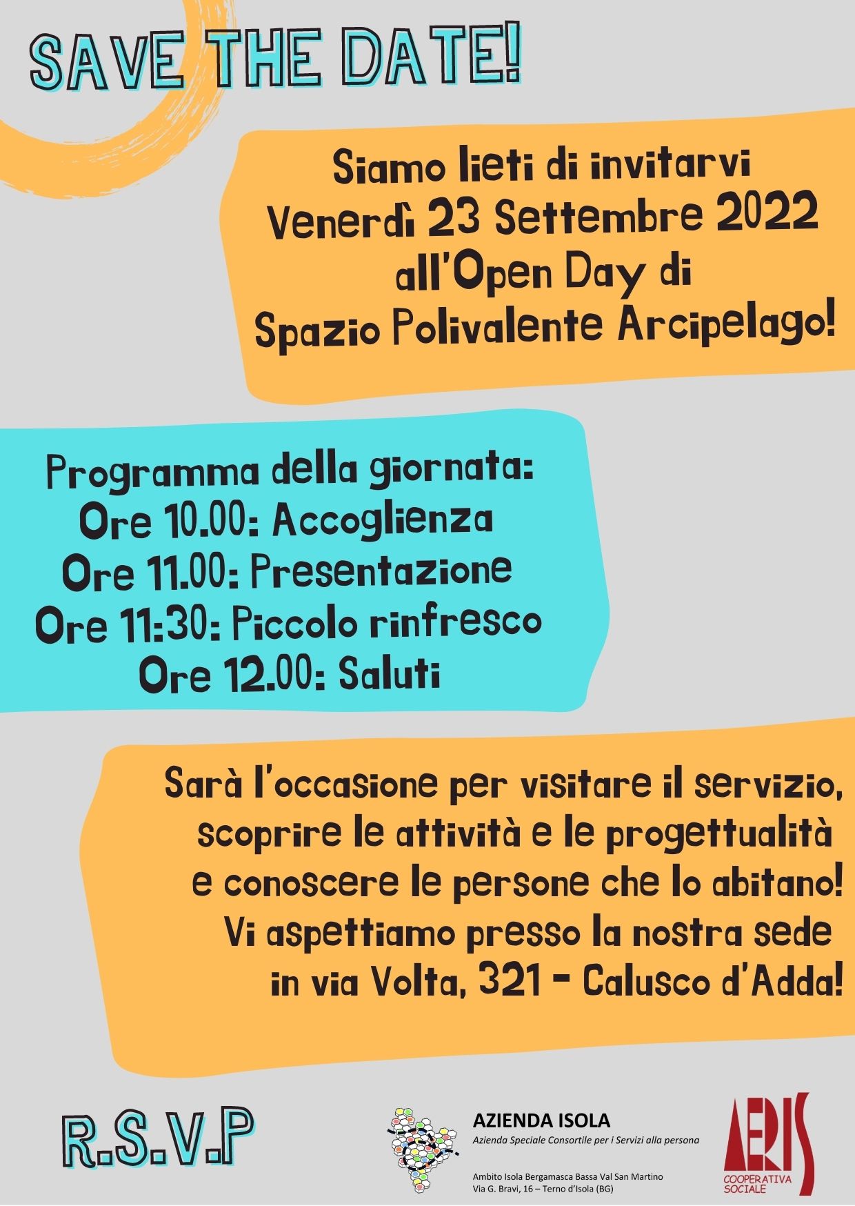 OPEN DAY ARCIPELAGO VENERDI' 23 SETTEMBRE DALLE 10.00 ALLE 12.00 con PICCOLO RINFRESCO