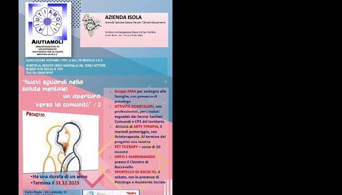 Nuovi sguardi nella salute mentale: un’apertura verso la comunità dell'Associazione Aiutiamoli -Bando Associazioni 2025