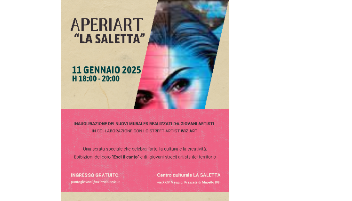 APERIART Sabato 11 gennaio dalle ore 18 alle ore 20 presso il centro culturale La Saletta di Prezzate di Mapello