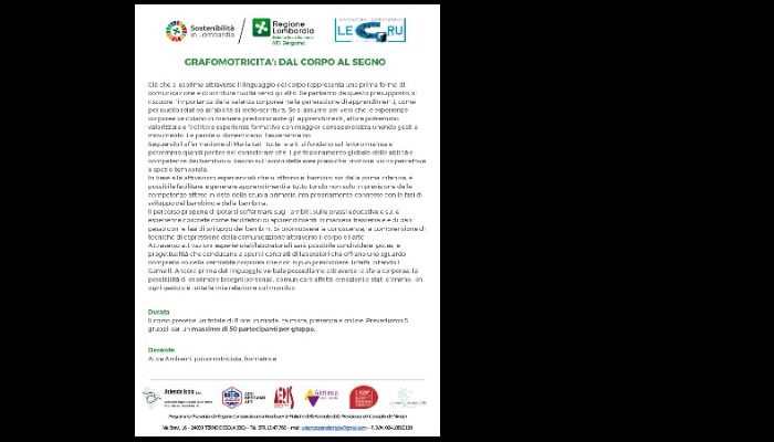 CORSO DI FORMAZIONE 0/6: GRAFOMOTRICITA’: DAL CORPO AL SEGNO