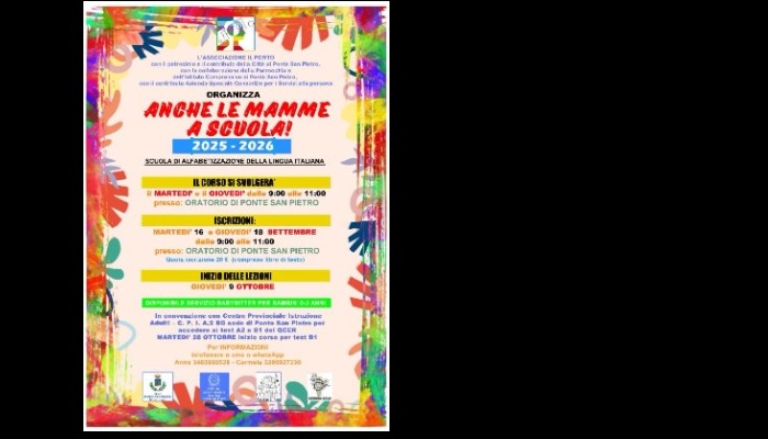 «Anche le mamme a scuola» dell'Associazione Il porto Bando Associazioni 2025