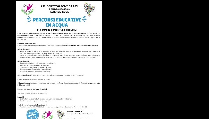 Percorsi educativi in acqua dell'Associazione Obiettivo Pontida Bando Associazioni 2025