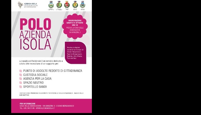 Inaugurazione Polo Sociale di Comune di Cisano Bergamasco – Casa delle Associazioni in Via Manzoni n. 3 - sabato 01 ottobre 2022