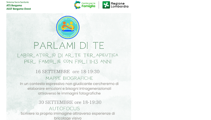 PARLAMI DI TE: laboratorio di arte terapeutica per famiglie con figli 11-13 anni