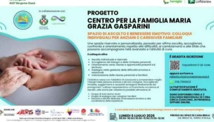 Spazio d'ascolto e benessere emotivo riservato alle persone anziane e ai caregiver familiari
